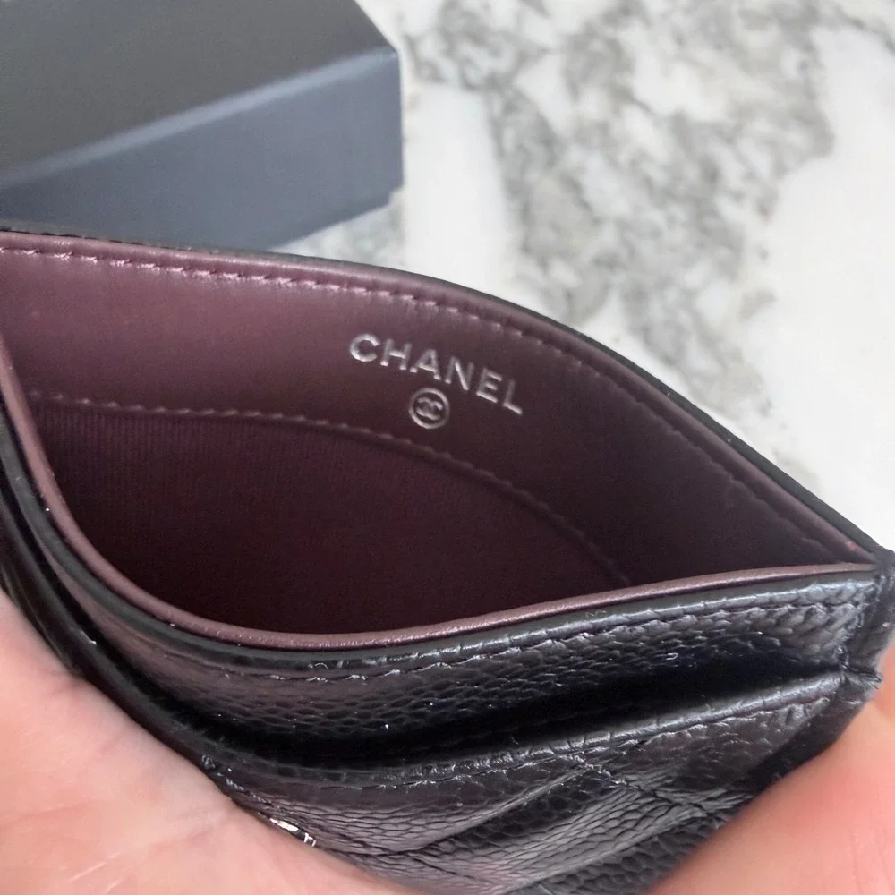 Chanel Card Wallet Black Caviar Quilted Silver CC Logo AP0215Y33352